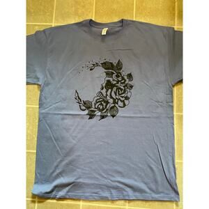 Floral Skull and Moon Periwinkle Crew Neck T-Shirt New Size XL